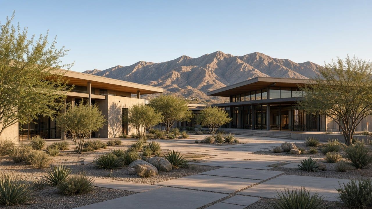 Modern west Las Vegas school campus with desert landscaping