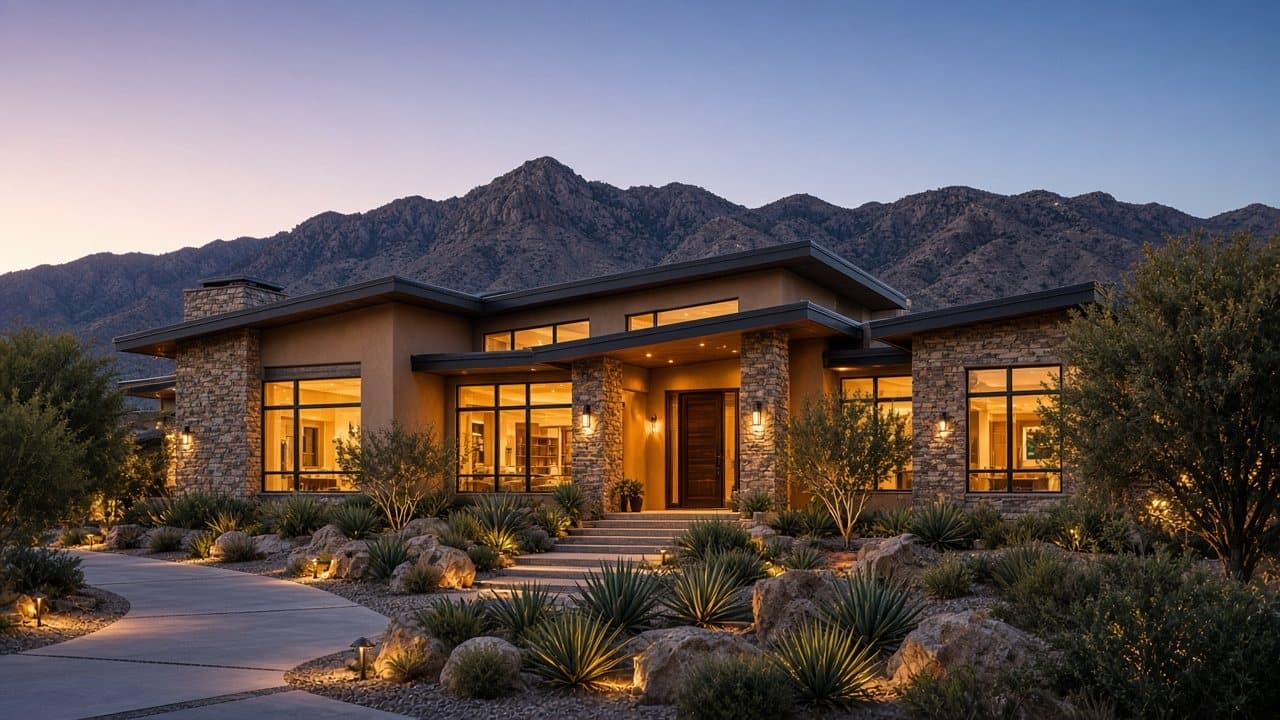 Luxury desert home at dusk in Summerlin West Las Vegas