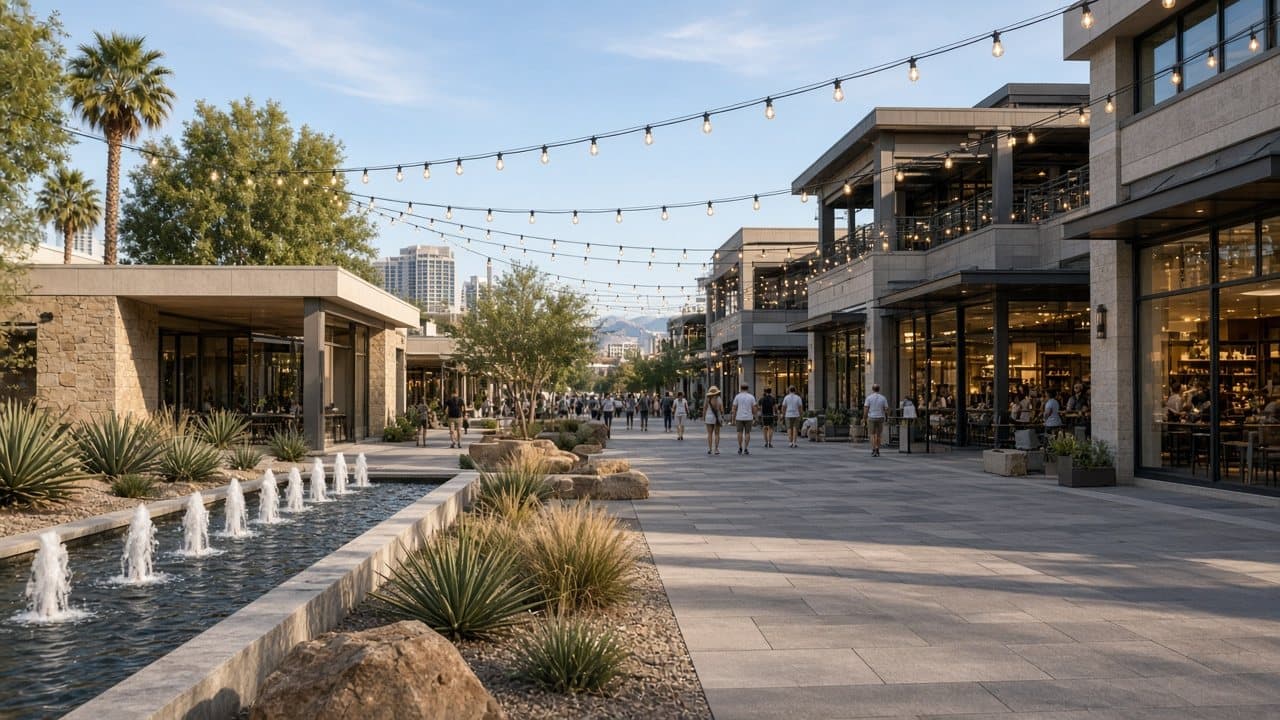 Downtown Summerlin outdoor promenade with desert-modern architecture